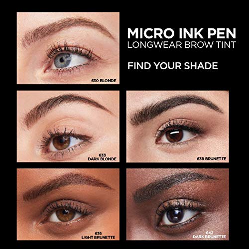 L'Oreal Paris Micro Ink Pen by Brow Stylist, Longwear Brow Tint, Hair-Like Effect, Up to 48HR Wear, Precision Comb Tip, Blonde, 0.033 fl; oz.