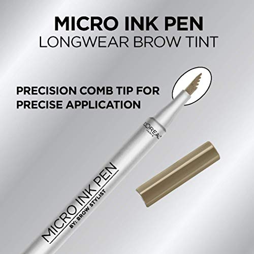 L'Oreal Paris Micro Ink Pen by Brow Stylist, Longwear Brow Tint, Hair-Like Effect, Up to 48HR Wear, Precision Comb Tip, Blonde, 0.033 fl; oz.