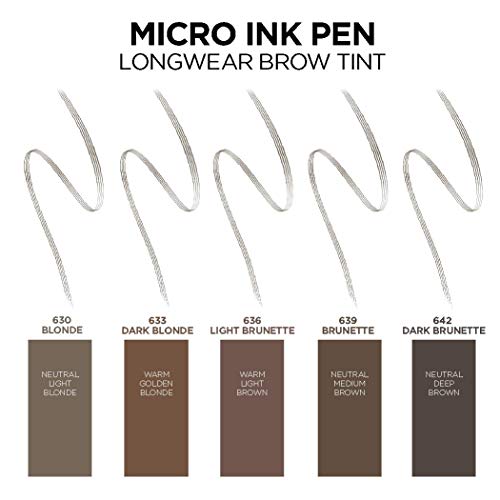 L'Oreal Paris Micro Ink Pen by Brow Stylist, Longwear Brow Tint, Hair-Like Effect, Up to 48HR Wear, Precision Comb Tip, Blonde, 0.033 fl; oz.