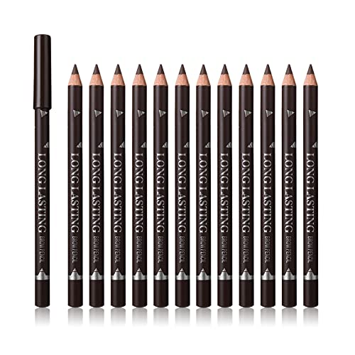SUMEITANG 12 Pcs Dark Brown Eyebrow Pencil Eyeliner Makeup，Soft Textured，Easy to Color，Waterproof，Long Lasting Eyebrow Tint Pen for Fills in Sparse Areas and Gaps Create a Natural Eye Brow