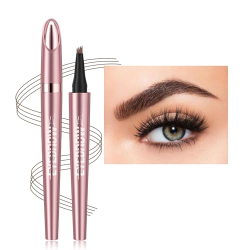 Eyebrow Pen - 4 Tip Microblade Eyebrow Pencil with Waterproof, Smudge-proof and Long Lasting, Natural Eye Brow Pencils for Women,Eyebrow Makeup for Natural Looking Eyebrows - Dark Brown