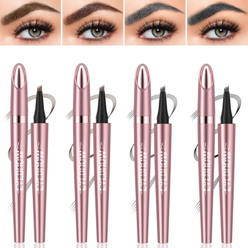 Eyebrow Pen - 4 Tip Microblade Eyebrow Pencil with Waterproof, Smudge-proof and Long Lasting, Natural Eye Brow Pencils for Women,Eyebrow Makeup for Natural Looking Eyebrows - Dark Brown