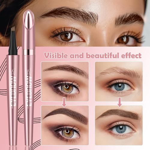 Eyebrow Pen - 4 Tip Microblade Eyebrow Pencil with Waterproof, Smudge-proof and Long Lasting, Natural Eye Brow Pencils for Women,Eyebrow Makeup for Natural Looking Eyebrows - Dark Brown