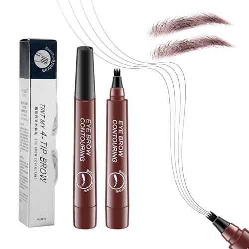 Eyebrow Contouring Pen, Waterproof Microblading Eyebrow Pencil with 4-Prong Micro-Fork-Tip Applicator, Liquid Eyebrow Pencils for women Creates Natural Looking Brows Effortlessly (Reddish Brown)