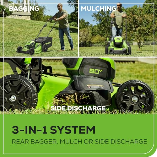 Greenworks 80V Lawn Mower, Axial Blower, String Trimmer