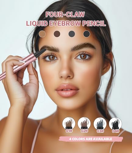 Eyebrow Pen - 4 Tip Microblade Eyebrow Pencil with Waterproof, Smudge-proof and Long Lasting, Natural Eye Brow Pencils for Women,Eyebrow Makeup for Natural Looking Eyebrows - Dark Brown