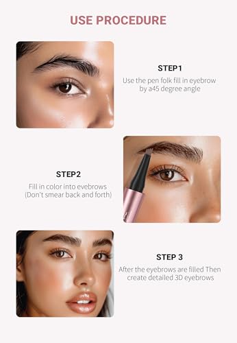 Eyebrow Pen - 4 Tip Microblade Eyebrow Pencil with Waterproof, Smudge-proof and Long Lasting, Natural Eye Brow Pencils for Women,Eyebrow Makeup for Natural Looking Eyebrows - Dark Brown