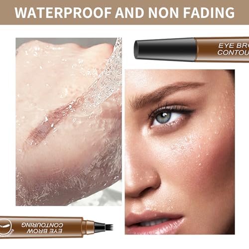 Eyebrow Contouring Pen, Waterproof Microblading Eyebrow Pencil with 4-Prong Micro-Fork-Tip Applicator, Liquid Eyebrow Pencils for women Creates Natural Looking Brows Effortlessly (Reddish Brown)