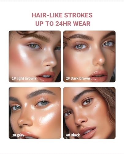 Eyebrow Pen - 4 Tip Microblade Eyebrow Pencil with Waterproof, Smudge-proof and Long Lasting, Natural Eye Brow Pencils for Women,Eyebrow Makeup for Natural Looking Eyebrows - Dark Brown