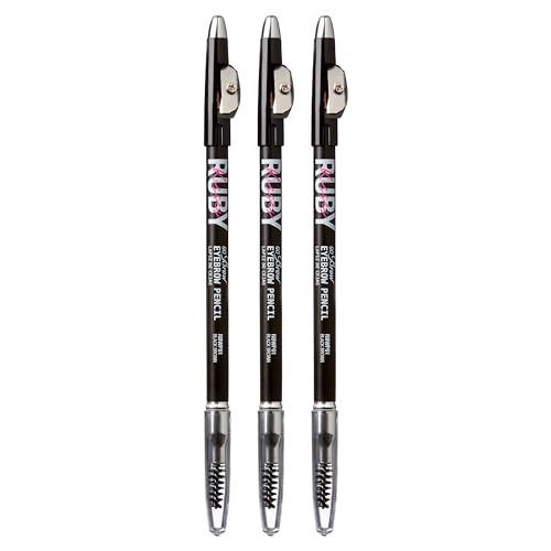 Ruby Kisses GoBrow Eyebrow Pencil, Sharpenable, Longwear, Long Lasting Eyebrow Wooden Pencil for Natural-Looking Brows 3 PACK (Black Brown)
