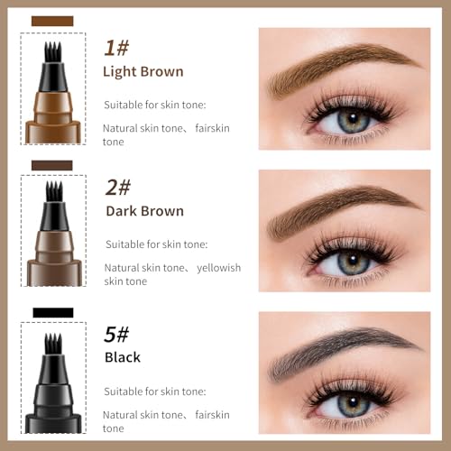 Eyebrow Contouring Pen, Waterproof Microblading Eyebrow Pencil with 4-Prong Micro-Fork-Tip Applicator, Liquid Eyebrow Pencils for women Creates Natural Looking Brows Effortlessly (Reddish Brown)