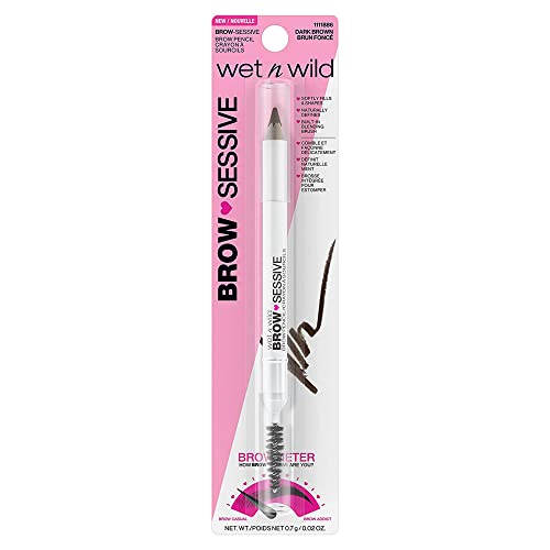 wet n wild Brow-Sessive Brow Pencil, Ultra-Precise Dual Ended Spoolie Brush for Perfect Buildable Blendable Shaping, Natural Lasting Shades for Every Brow, Cruelty-Free & Vegan - Dark Brown(Packaged)