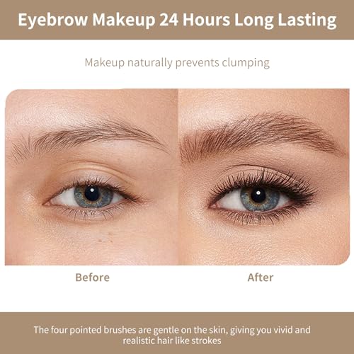 Eyebrow Contouring Pen, Waterproof Microblading Eyebrow Pencil with 4-Prong Micro-Fork-Tip Applicator, Liquid Eyebrow Pencils for women Creates Natural Looking Brows Effortlessly (Reddish Brown)