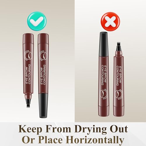 Eyebrow Contouring Pen, Waterproof Microblading Eyebrow Pencil with 4-Prong Micro-Fork-Tip Applicator, Liquid Eyebrow Pencils for women Creates Natural Looking Brows Effortlessly (Reddish Brown)