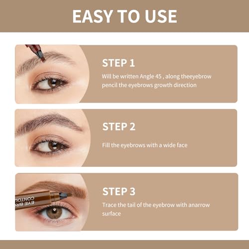 Eyebrow Contouring Pen, Waterproof Microblading Eyebrow Pencil with 4-Prong Micro-Fork-Tip Applicator, Liquid Eyebrow Pencils for women Creates Natural Looking Brows Effortlessly (Reddish Brown)