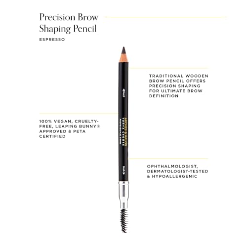 Arches & Halos Precision Brow Shaping Pencil - Double Sided Eyebrow Filler and Spoolie Brush - Creamy Texture for Shaping and Defining With Ease - Vegan, Cruelty Free - Espresso - 0.070 oz