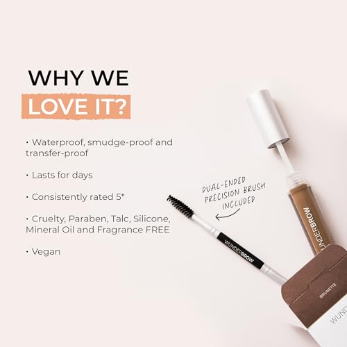 WUNDERBROW Waterproof Eyebrow Gel, Brunette, Vegan and Cruelty-Free