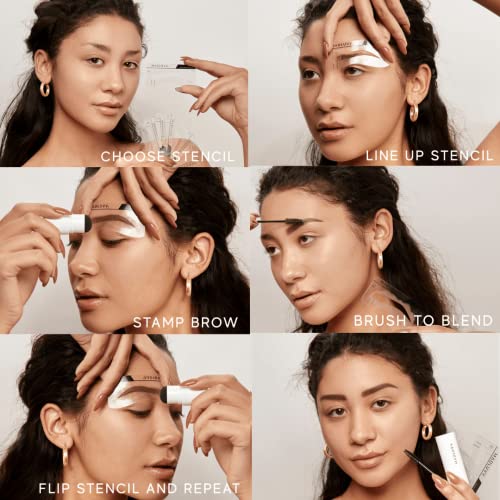 MADLUVV Eyebrow Stencil Kit - Easy-to-Use, Natural Look, 6 Popular Shapes, Used by Professionals - Includes Stamp, Stencils, Spoolie, and Travel Bag (Medium Brown)