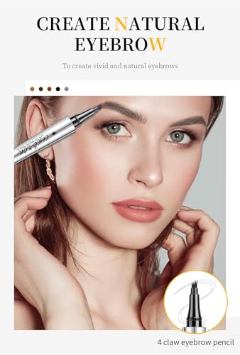 Eyebrow Pencil - 4 Tip Microblade Eyebrow Pen with Waterproof, Smudge-proof and Long Lasting, Natural Eye Brow Pencils for Women,Eyebrow Makeup for Natural Looking Eyebrows - Dark Brown