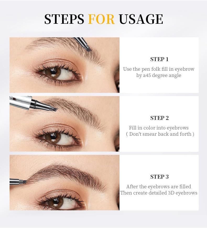 Eyebrow Pencil - 4 Tip Microblade Eyebrow Pen with Waterproof, Smudge-proof and Long Lasting, Natural Eye Brow Pencils for Women,Eyebrow Makeup for Natural Looking Eyebrows - Dark Brown