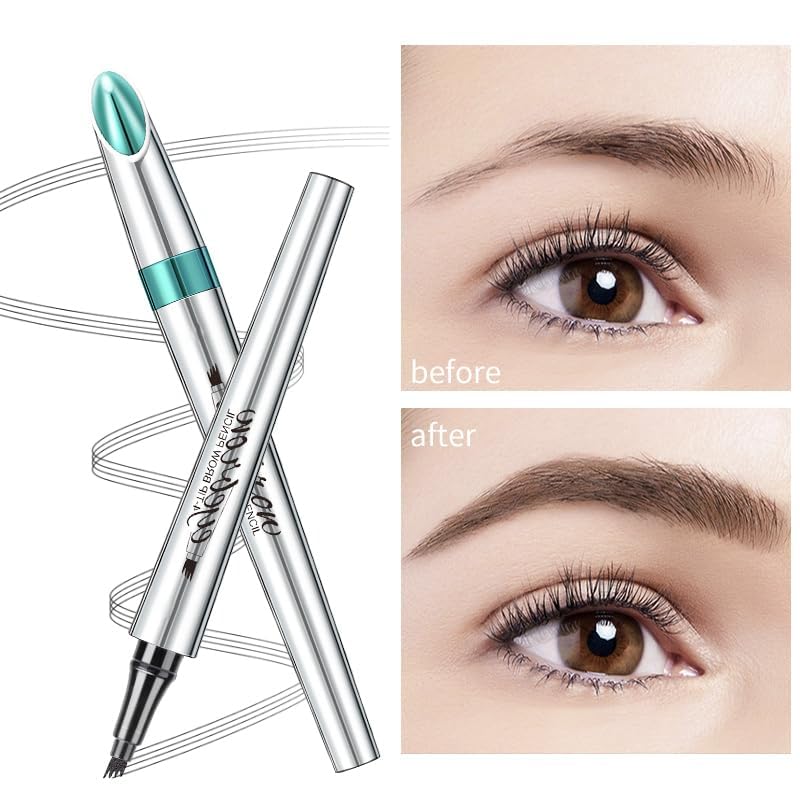 Eyebrow Pencil - 4 Tip Microblade Eyebrow Pen with Waterproof, Smudge-proof and Long Lasting, Natural Eye Brow Pencils for Women,Eyebrow Makeup for Natural Looking Eyebrows - Dark Brown