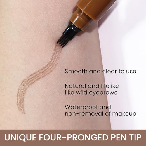 Kaely 2Pcs Magical Precise Waterproof Brow Pen,Suake Eyebrow Contouring Pen,4 Tip Eye Brow Pencils for Women Makeup,lapiz de cejas 3d Microblading Eyebrow Pen Pencil,24h Smudge Proof,01 Light Brown