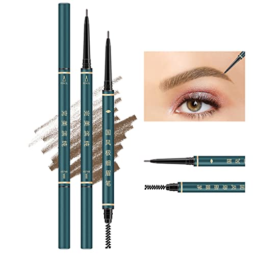 Thin Eyebrow Pencil,3 PCS Professional Waterproof Makeup Micro Brow Pencil,Brow Kit with Eyebrow Brush and Razor,Ultra-Fine Mechanical Pencil