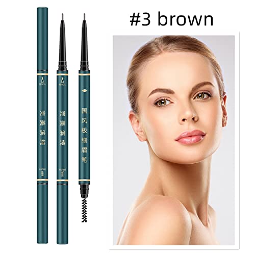 Thin Eyebrow Pencil,3 PCS Professional Waterproof Makeup Micro Brow Pencil,Brow Kit with Eyebrow Brush and Razor,Ultra-Fine Mechanical Pencil