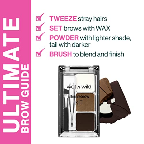 wet n wild Ultimate Eyebrow Makeup Kit, Eyebrow Powder Dark Brown, Brow Hair Removal Tweezers, Wax, Brush