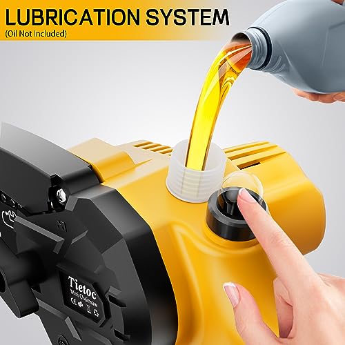 tietoc Mini Cordless Chainsaw, 6 Inch Handheld Chain Saw With Security Lock [Seniors Friendly], Battery Powered Super Saws With Manganese Steel Chain & Automatic Oiler, UPGRADE 2023