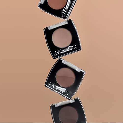 Palladio Brow Powder for Eyebrows, Soft and Natural Eyebrow Powder with Jojoba Oil & Shea Butter, Helps Enhance & Define Brows, Compact Size for Purse or Travel, Includes Applicator Brush, Dark Brown