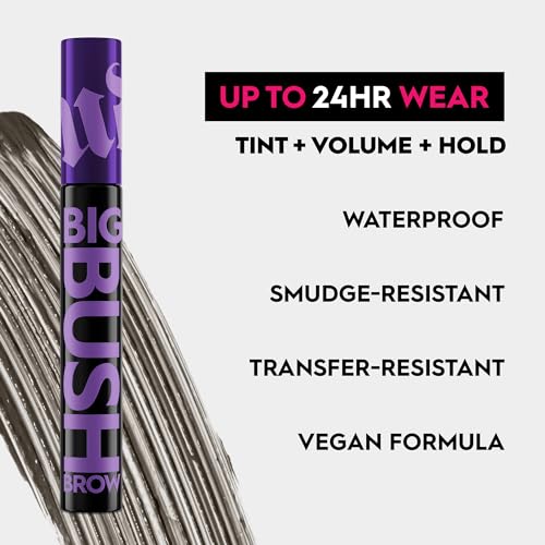 Urban Decay Big Bush Volumizing Tinted Brow Gel (Blackout - Black Brown), Waterproof, Smudge-Resistant, Flake-Resistant, Buildable Brow Gel Fibers, Up to 24 HR Hold - 0.19 fl oz