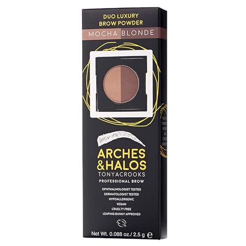 Arches & Halos Brow Shaping Set - Dual Ended Brush With Luxury Brow Powder In Mocha Blonde - Define, Brush And Blend Brows - Easily Fill, Sculpt Full Eyebrows - Vegan, Cruelty Free Makeup - 2 Pc