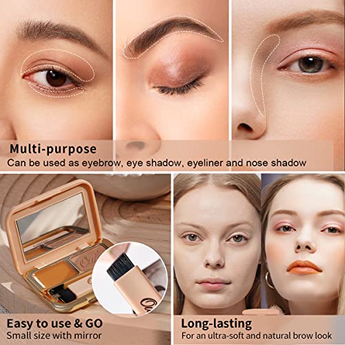 Oulac Waterproof Eyebrow Powder Gray Kit with Brow Brush 2 in1 Long Lasting Instant Eyebrow Pomade & Powder Natural Makeup for Sparse Brows 3.2 g/0.11 oz, Strawburn
