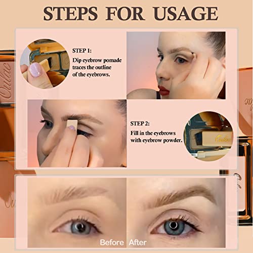 Oulac Waterproof Eyebrow Powder Gray Kit with Brow Brush 2 in1 Long Lasting Instant Eyebrow Pomade & Powder Natural Makeup for Sparse Brows 3.2 g/0.11 oz, Strawburn