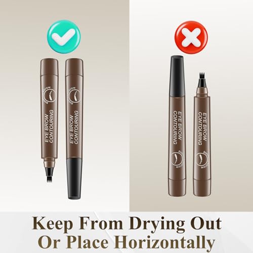 Eyebrow Contouring Pen, Waterproof Microblading Eyebrow Pencil with 4-Prong Micro-Fork-Tip Applicator, Liquid Eyebrow Pencils for women Creates Natural Looking Brows Effortlessly (Dark Brown)