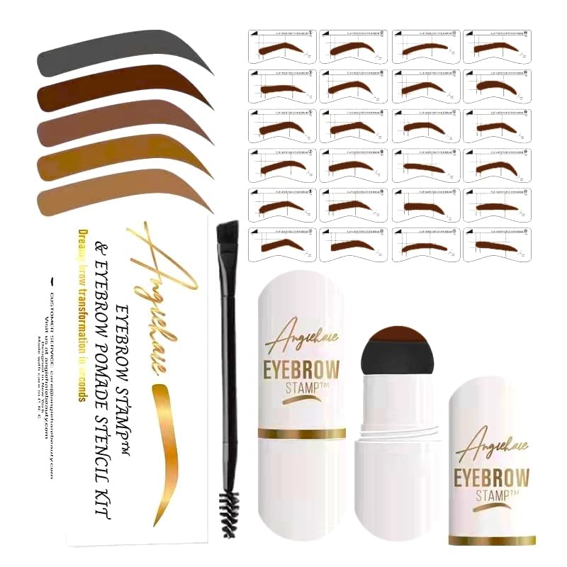 Eyebrow Stamp Stencil Kit (Medium Brown), Eyebrow Stamp Pomade with 24 Reusable Thin & Thick Brow Stencils, Eyebrow Stencils Shaping Kit Definer Natural Finish