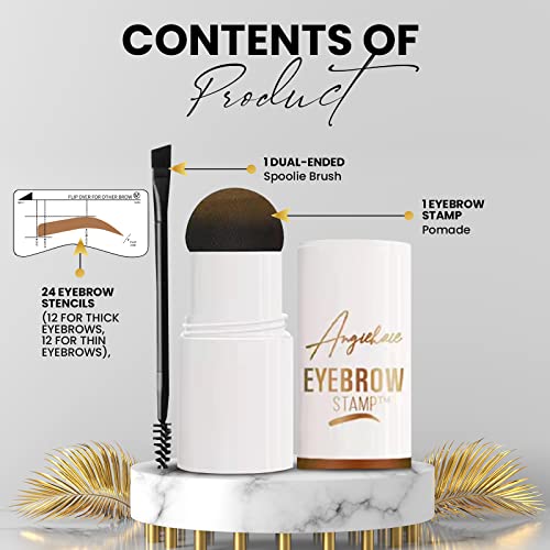 Eyebrow Stamp Stencil Kit (Medium Brown), Eyebrow Stamp Pomade with 24 Reusable Thin & Thick Brow Stencils, Eyebrow Stencils Shaping Kit Definer Natural Finish