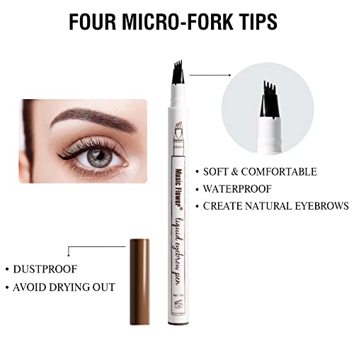 Music Flower Eyebrow Pen, Liquid Eyebrow Pen, Waterproof Brow Pencil with Micro-Fork Tip, Smudgeproof Long Lasting Fine Sketch Microblading Pen, Reddish Brown
