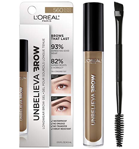 L'Oreal Paris Unbelieva-Brow Longwear Waterproof Tinted Brow Gel, Smudge-resistant, Transfer- Proof, Quick Drying, Easy and quick application with precise brush, Blonde, 0.15 fl. oz.