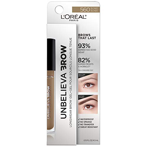 L'Oreal Paris Unbelieva-Brow Longwear Waterproof Tinted Brow Gel, Smudge-resistant, Transfer- Proof, Quick Drying, Easy and quick application with precise brush, Blonde, 0.15 fl. oz.