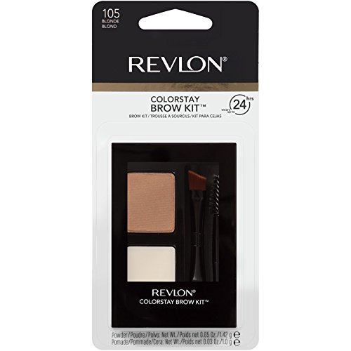 Revlon ColorStay Brow Kit, Includes Longwear Brow Powder, Clear Pomade, Dual-Ended Angled Tip Eyebrow Brush & Spoolie Brush, Blonde (105), 0.08 oz