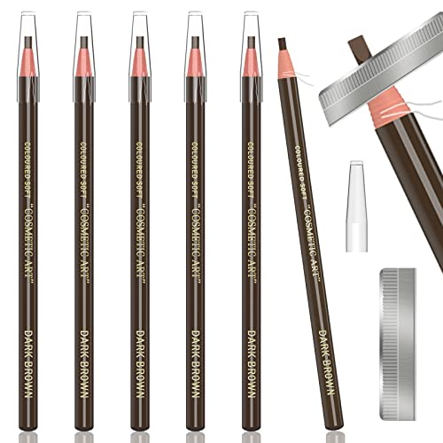6 Piece Dark Brown Waterproof Eyebrows Pencil Tattoo Makeup And Microblading Supplies Kit-Permanent Eye Brow Liners In 5 Colors Waterproof Eyebrow Pencils Peel - Brow Pencil Set For Marking