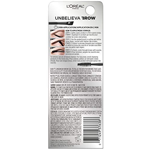 L'Oreal Paris Unbelieva-Brow Longwear Waterproof Tinted Brow Gel, Smudge-resistant, Transfer- Proof, Quick Drying, Easy and quick application with precise brush, Blonde, 0.15 fl. oz.