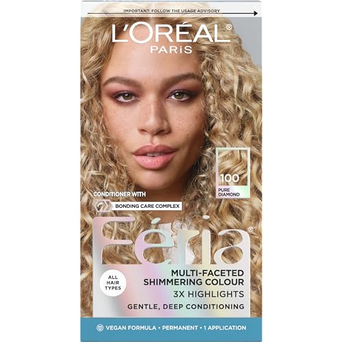 L'Oreal Paris Feria Multi-Faceted Shimmering Permanent Hair Color, 100 Pure Diamond (Very Light Natural Blonde), Pack of 1, Hair Dye
