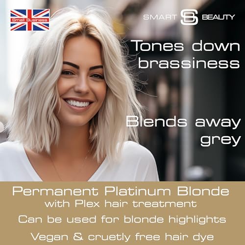 Smart Beauty Platinum Blonde Hair Dye Permanent, with Plex Anti-Breakage Technology that Protects Rebuilds Restores Hair Structure, Permanent Hair Colour, Bleach Hair Dye, Vegan, Cruelty Free