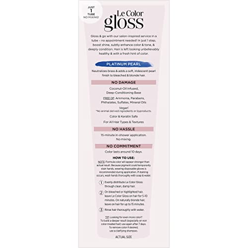 L'Oreal Paris Le Color Gloss One Step In-Shower Toning Hair Gloss for Bleached Hair, Neutralizes Brass, Conditions & Boosts Shine, Platinum Pearl, 4 Ounce (Pack of 2)