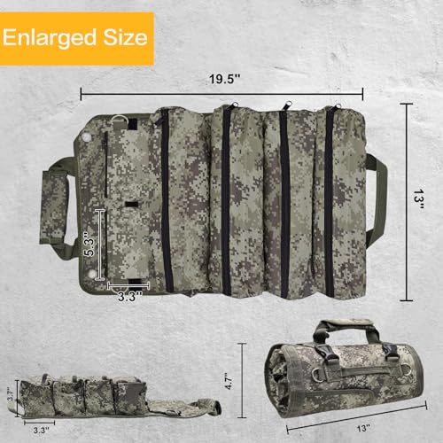 Mens-Roll-Up Tool-Bag Heavy-Duty Portable-Tool-Roll-Organizer - with 2 Detachable Pouches Tool Carrier Storage Kit for UTV Truck Gifts for Dad or Electrician Camo