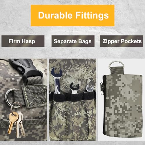 Mens-Roll-Up Tool-Bag Heavy-Duty Portable-Tool-Roll-Organizer - with 2 Detachable Pouches Tool Carrier Storage Kit for UTV Truck Gifts for Dad or Electrician Camo