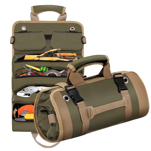 Hleelomi Roll Up Tool Bag Organizer, Oxford Cloth Portable Men's Tool Tote, Green
